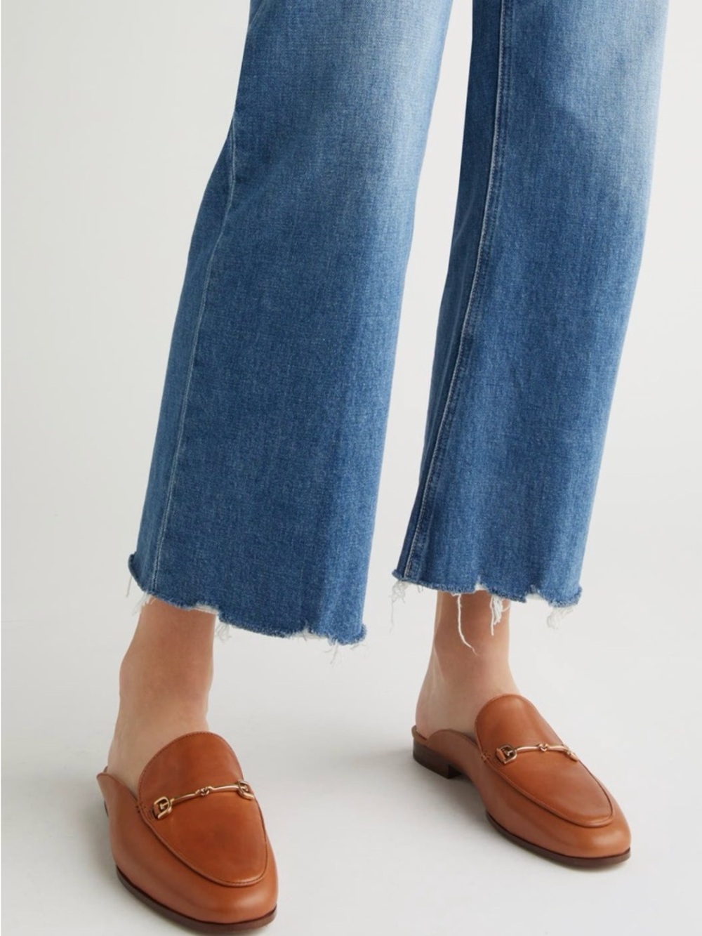 NEW Sam Edelman Tan Leather Backless Loafers with Gold Accent